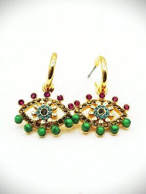 KURT GEIGER LONDON Evil Eye Drop Huggie Hoop Earrings